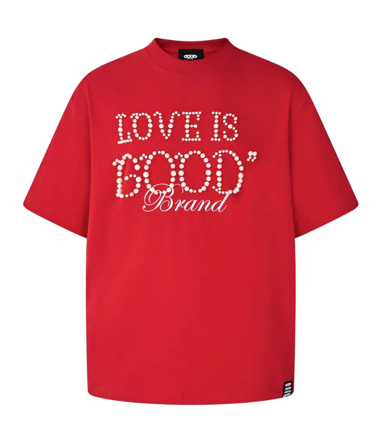 Pearl welcomes good luck GOODBRAND light luxury LOVE IS GOOD pearl slogan short sleeved T-shirt for couples