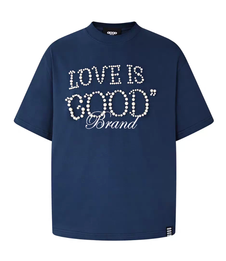 Pearl welcomes good luck GOODBRAND light luxury LOVE IS GOOD pearl slogan short sleeved T-shirt for couples