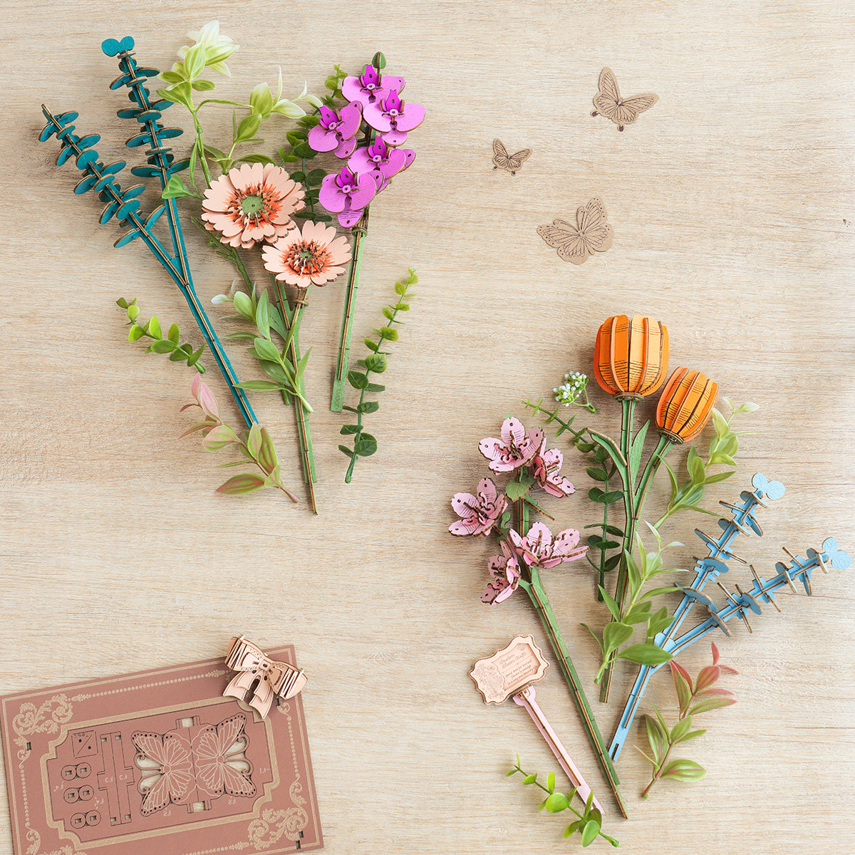 Rowood Wooden Blooming Book DIY Flower Bouquet 3D Puzzle TW04H