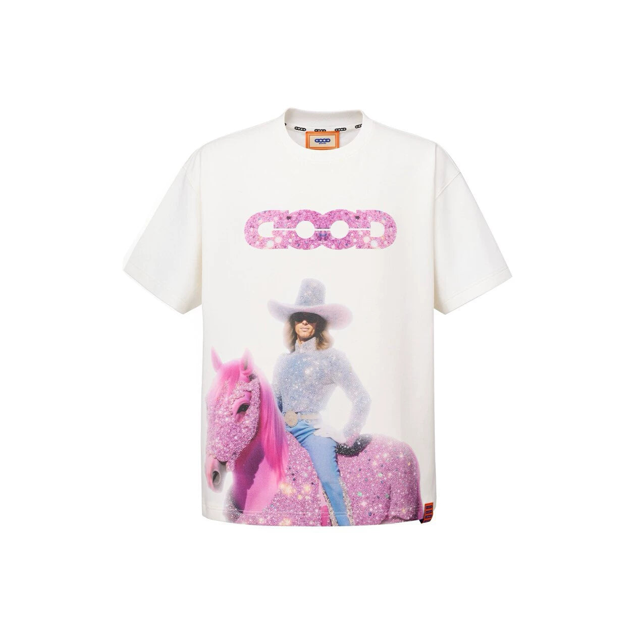 GOODBRAND M26SS Year of the Horse Pink Cowboy Full Diamond Light Luxury Fashion Short Sleeve T-shirt for Men and Women