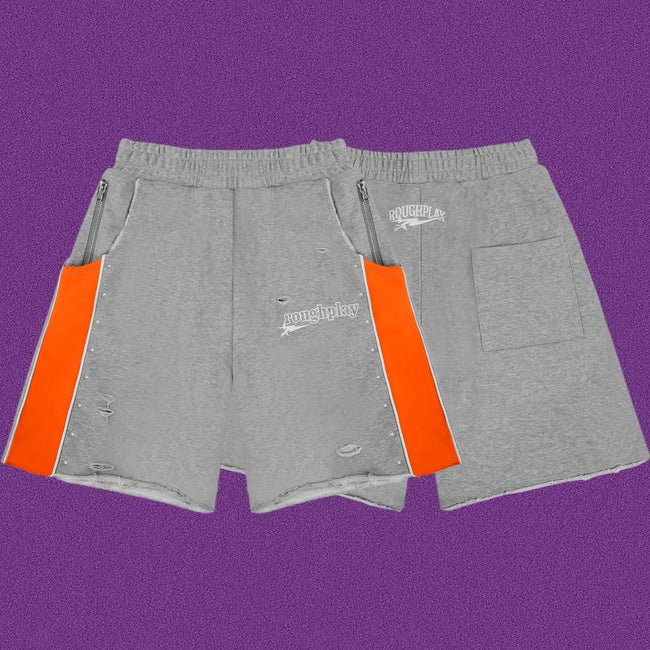 Roughplay Small Logo Track Shorts - Light Grey/Orange Hover Image