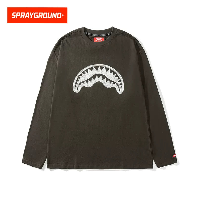 SprayGround 2026 Spring Graffiti Shark Mouth Long Sleeve T-shirt Men's and Women's Loose Versatile Top Base Shirt