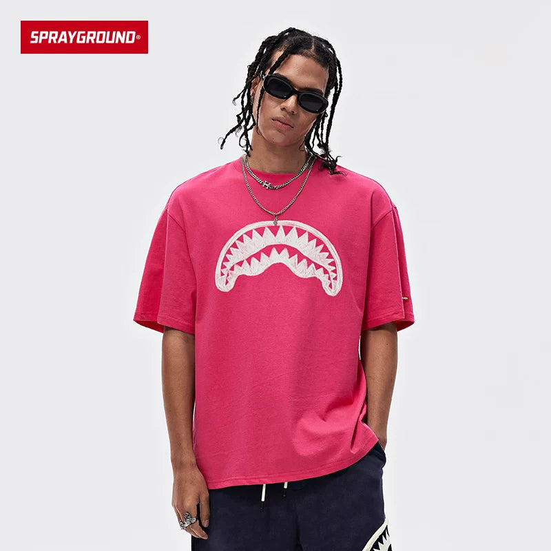 SprayGround Shark Mouth 2026 Graffiti Printed Short sleeved Men's and Women's Loose T-shirt Top Summer