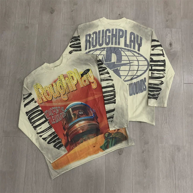 Roughplay Astronaut Helmet Graphic Heavyweight Long-Sleeve Tee - Vintage Sand Hover Image