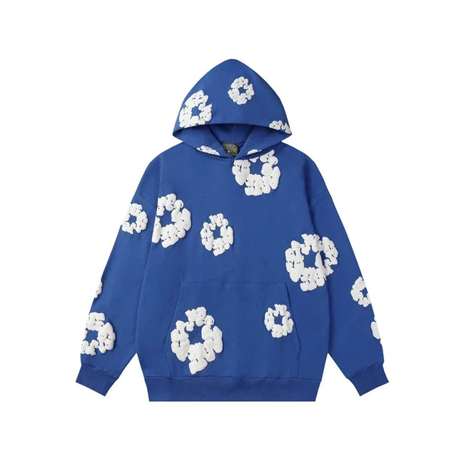 Denim Tears Cotton Wreath Graphic Hoodie - Cobalt Blue / Relaxed Streetwear Fit Hover Image