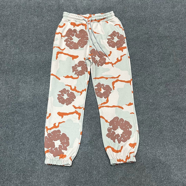 "Denim Tears" Orange & Mint Camo Floral Pattern Oversized Sweatpants Hover Image