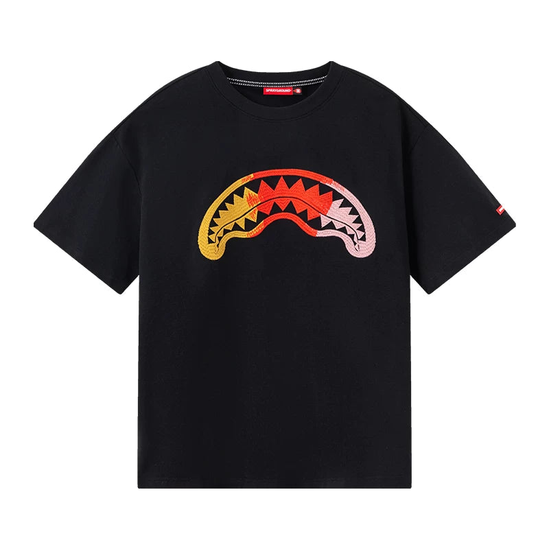 SprayGround Shark Mouth Embroidered Casual T-shirt Trendy Loose Couple Top T-shirt Short Sleeve Summer Style