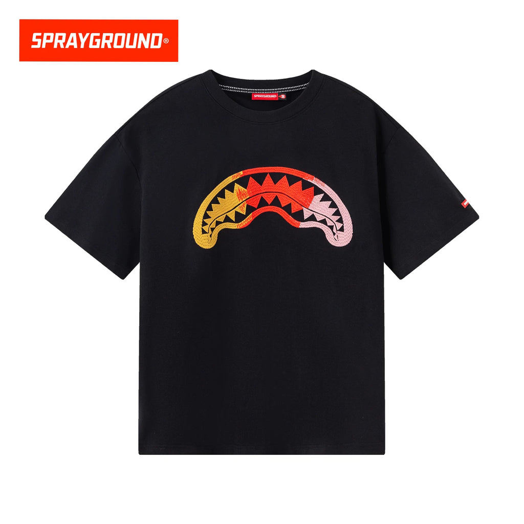 SprayGround Shark Mouth Embroidered Casual T-shirt Trendy Loose Couple Top T-shirt Short Sleeve Summer Style