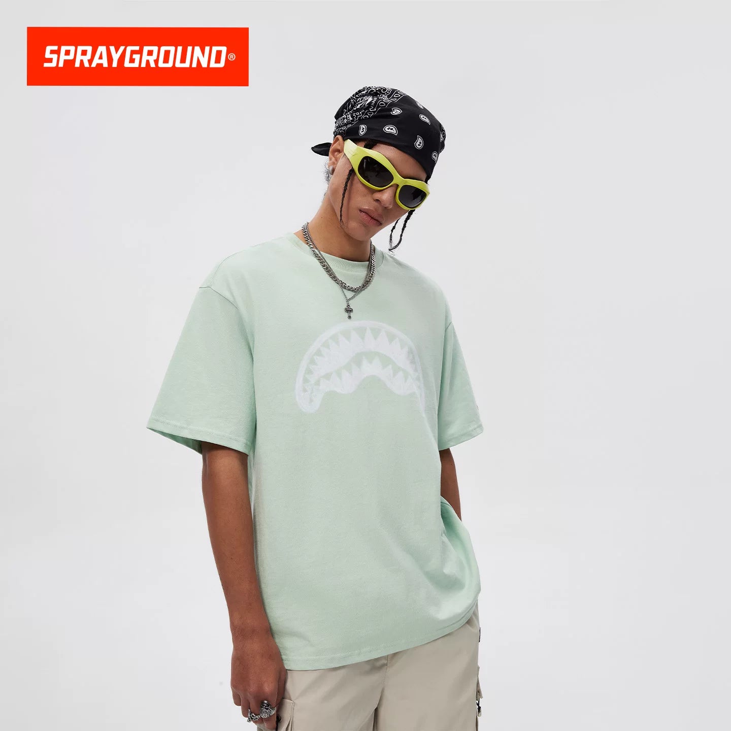 SprayGround Shark Mouth 2026 Graffiti Printed Short sleeved Men's and Women's Loose T-shirt Top Summer