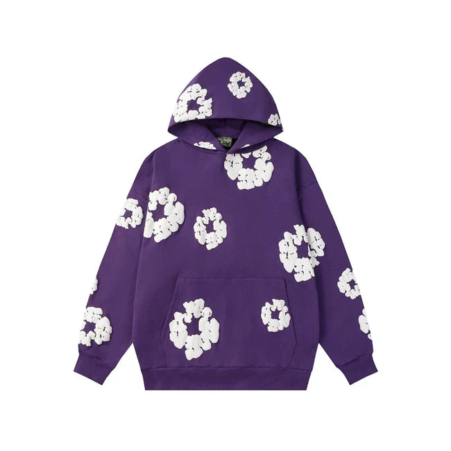 Denim Tears Cotton Wreath Graphic Hoodie - Purple / Relaxed Streetwear Fit Hover Image