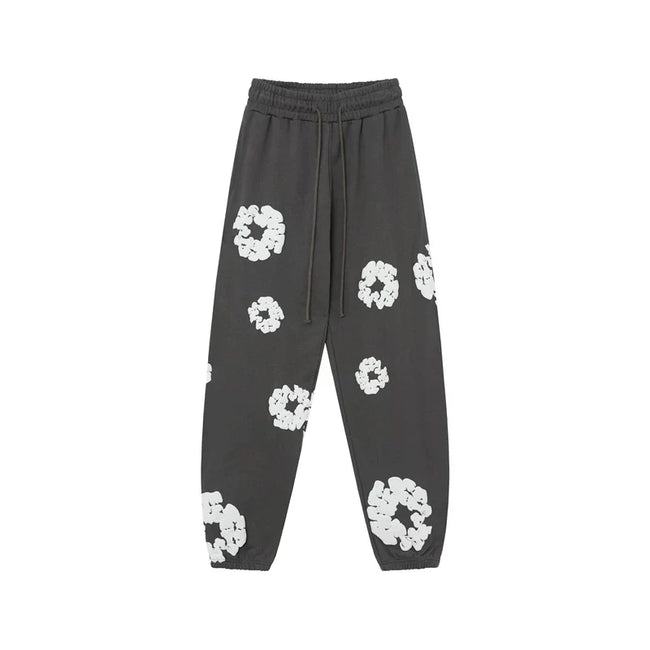 Denim Tears Cotton Wreath Graphic Sweatpants - Charcoal Grey / Relaxed Streetwear Fit Hover Image