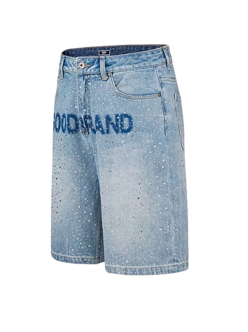GOODBRAND new hot stamping washed letter watermark light luxury high-end ice blue denim shorts for both men and women