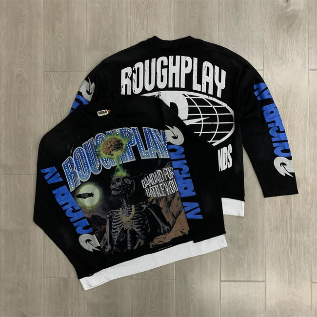Roughplay Skull Graphic Heavyweight Long-Sleeve Tee - Black/Blue Hover Image