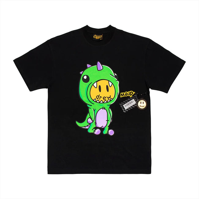 Drew BIEBER Smiling Dinosaur Niche Trendy Brand American High Street Loose Men's and Women's Casual FG Pure Cotton Short sleeved T-shirt (1) Hover Image