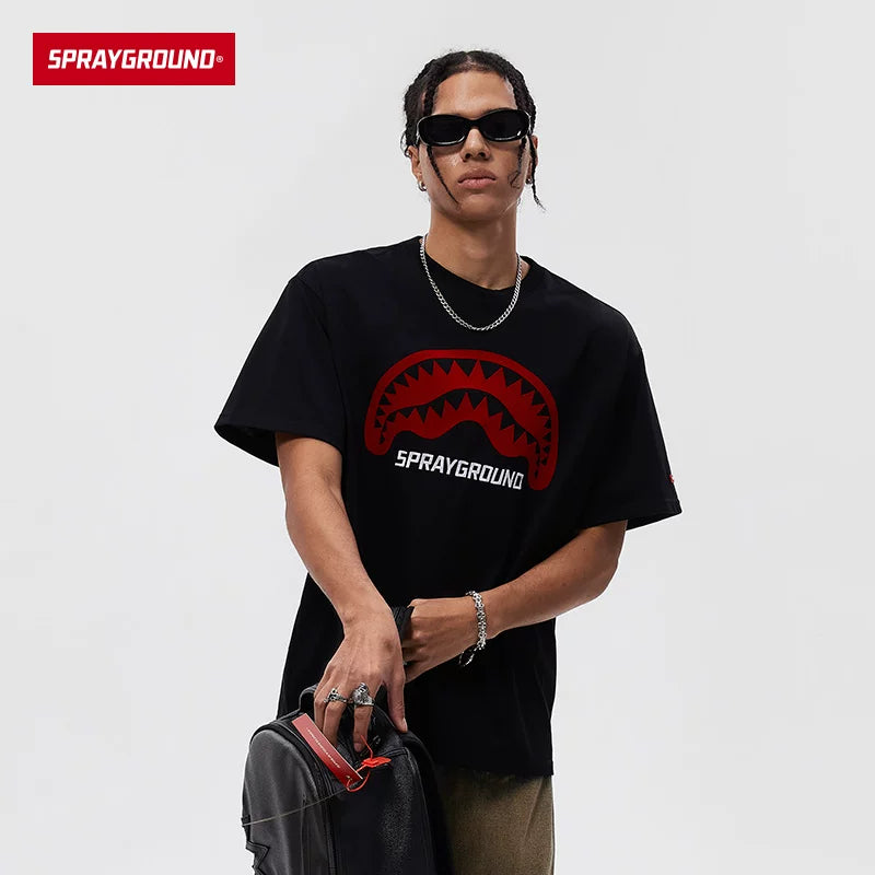 SprayGround 2026 Summer Shark Mouth Printed Short Sleeve T-shirt for Men and Women, American Loose Half Sleeve Trendy Brand Top