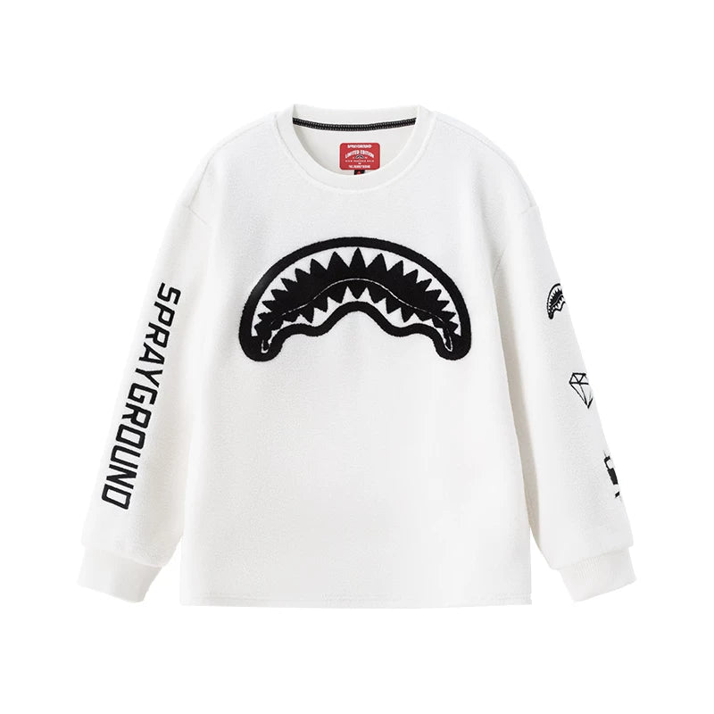SprayGround Shark Mouth 25 Autumn/Winter Plush Hoodie Men's and Women's American Round Neck Casual Warm Couple Top