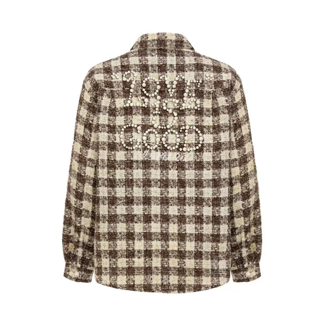 Yu Yuhan's same GOODBRAND pearl plaid small fragrant style long sleeved shirt New Year's limited edition