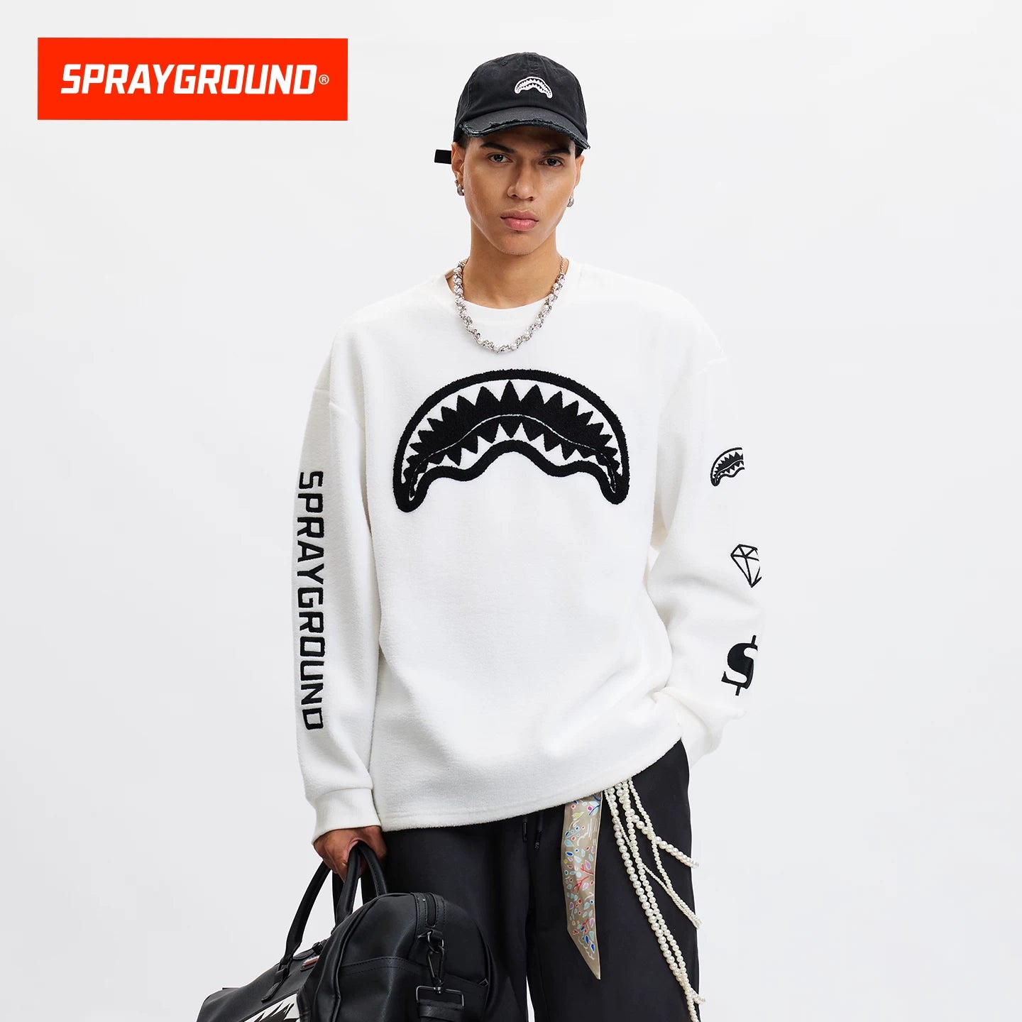 SprayGround Shark Mouth 25 Autumn/Winter Plush Hoodie Men's and Women's American Round Neck Casual Warm Couple Top