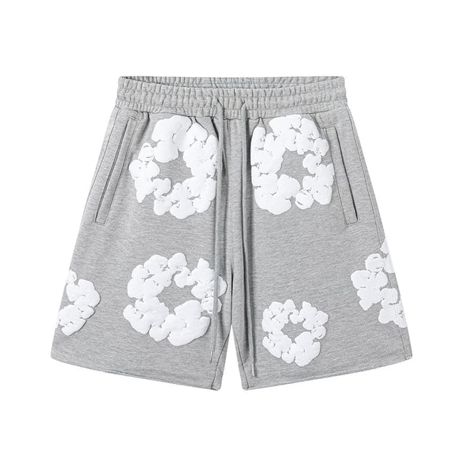 Denim Tears Cotton Wreath Graphic Shorts - Heather Grey / Relaxed Streetwear Fit Hover Image