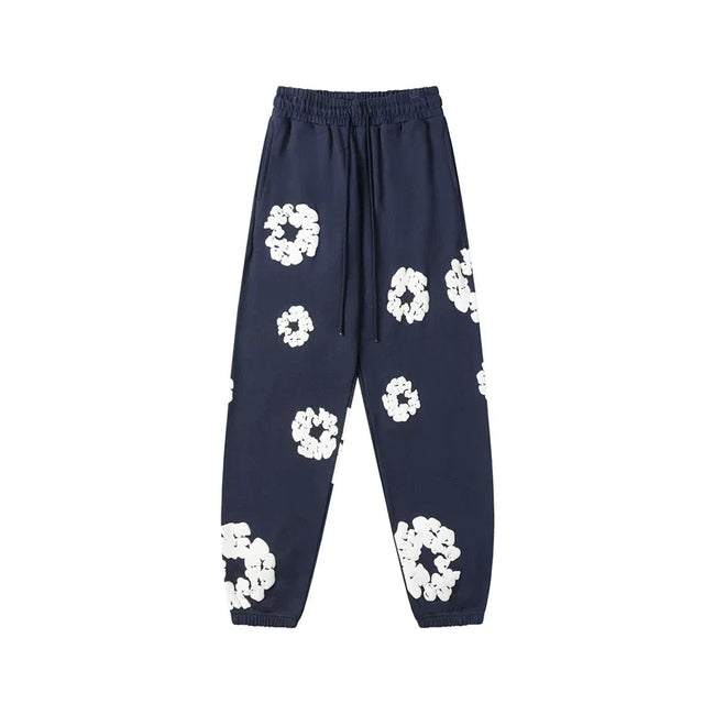 Denim Tears Cotton Wreath Graphic Sweatpants - Navy Blue / Relaxed Streetwear Fit Hover Image