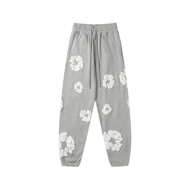 Denim Tears Cotton Wreath Graphic Sweatpants - Heather Grey / Relaxed Streetwear Fit Hover Image
