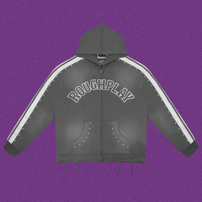 Roughplay Arch Logo Track Zip-Up Hoodie - Dark Grey Hover Image