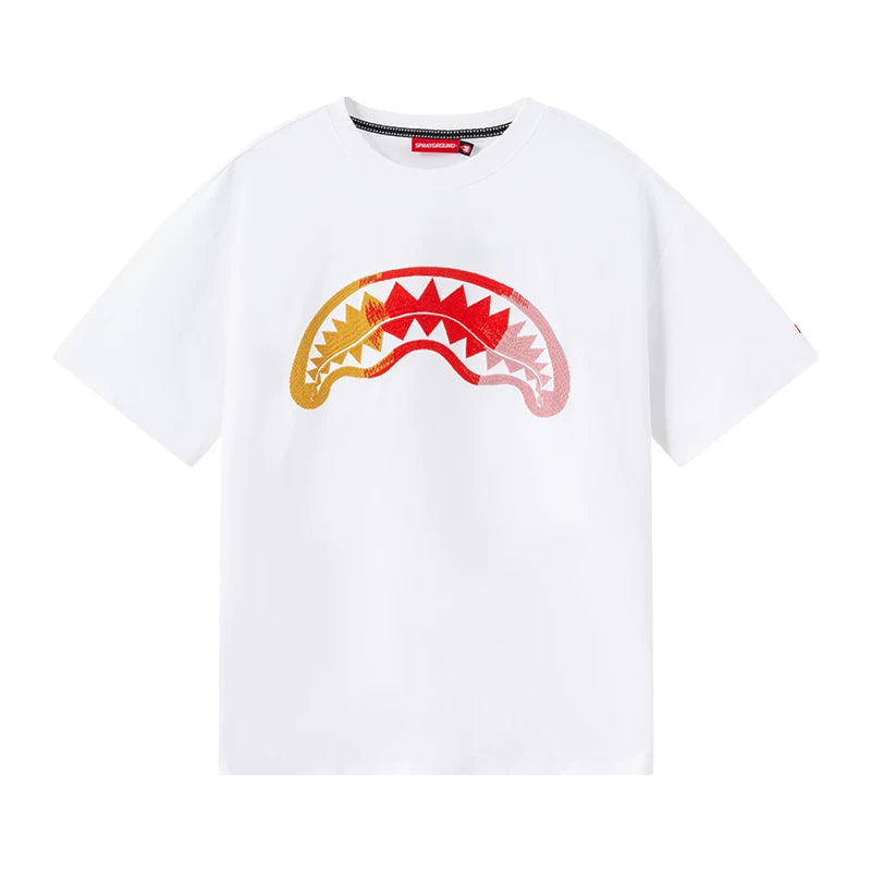 SprayGround Shark Mouth Embroidered Casual T-shirt Trendy Loose Couple Top T-shirt Short Sleeve Summer Style
