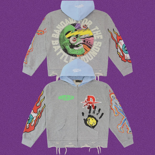 Roughplay Band Aid For The Wounds Zip-Up Hoodie - Light Grey/Blue Hover Image