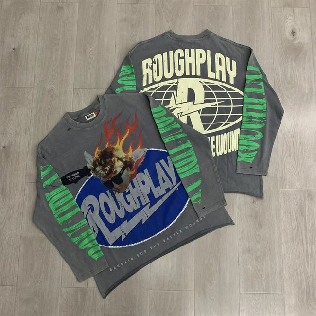 Roughplay Flaming Angel Graphic Heavyweight Long-Sleeve Tee - Dark Grey/Blue Hover Image