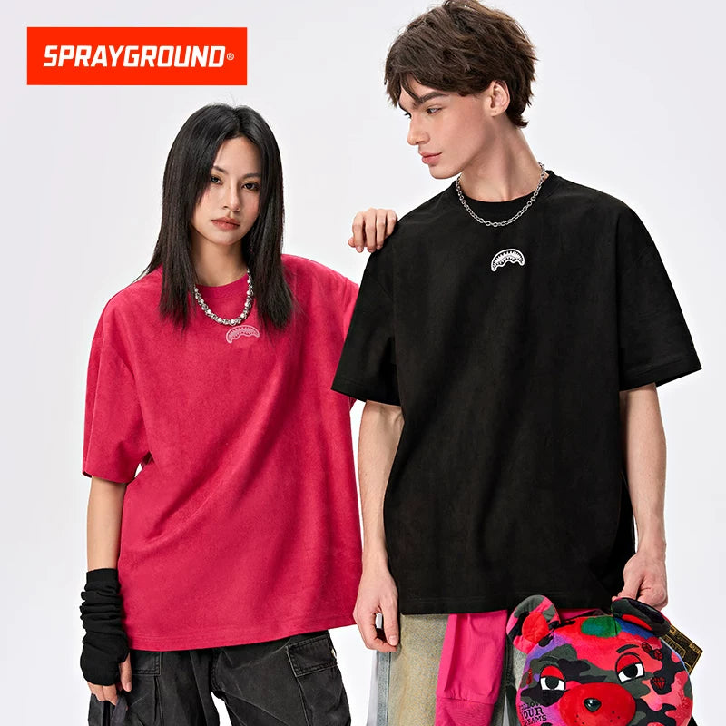 SprayGround Shark Mouth Casual Men's and Women's T-shirts American Trendy Suede Loose T-shirt Short Sleeve Top Summer