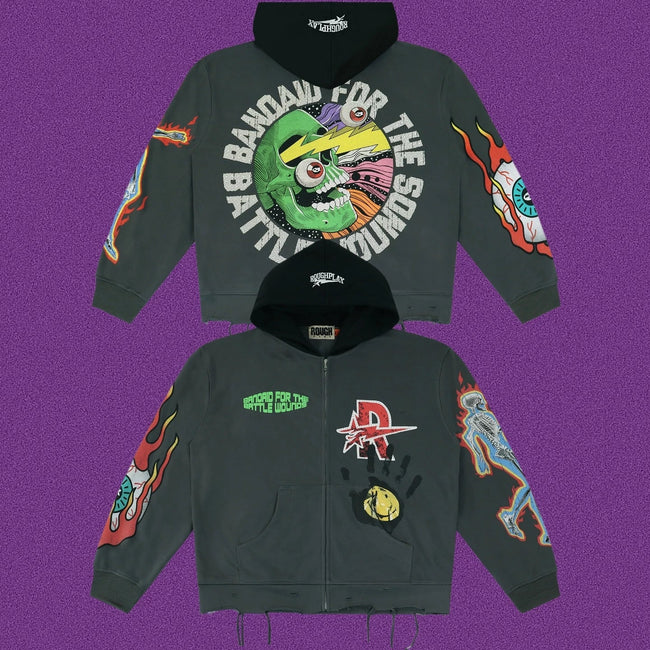 Roughplay Band Aid For The Wounds Zip-Up Hoodie - Dark Grey/Black Hover Image