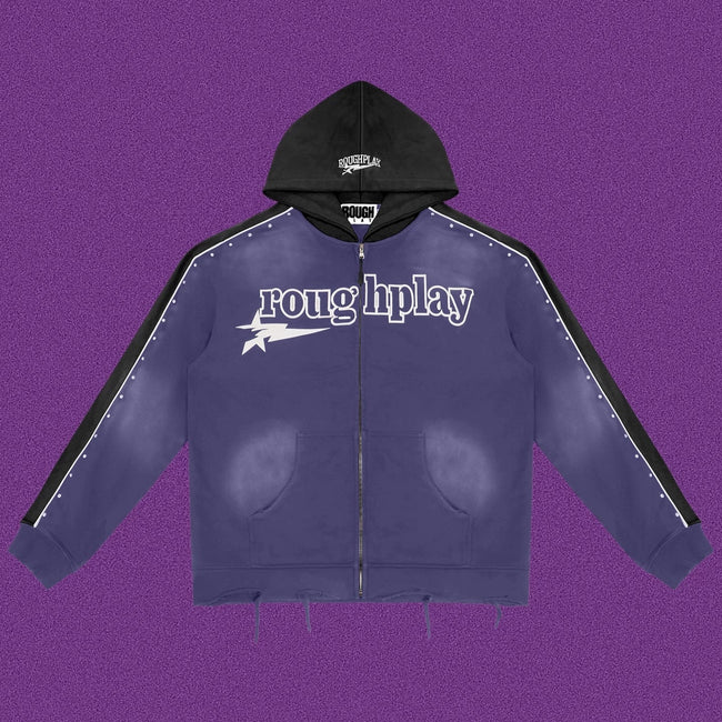Roughplay Straight Logo Track Zip-Up Hoodie - Deep Blue/Black Hover Image
