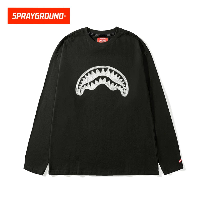SprayGround 2026 Spring Graffiti Shark Mouth Long Sleeve T-shirt Men's and Women's Loose Versatile Top Base Shirt