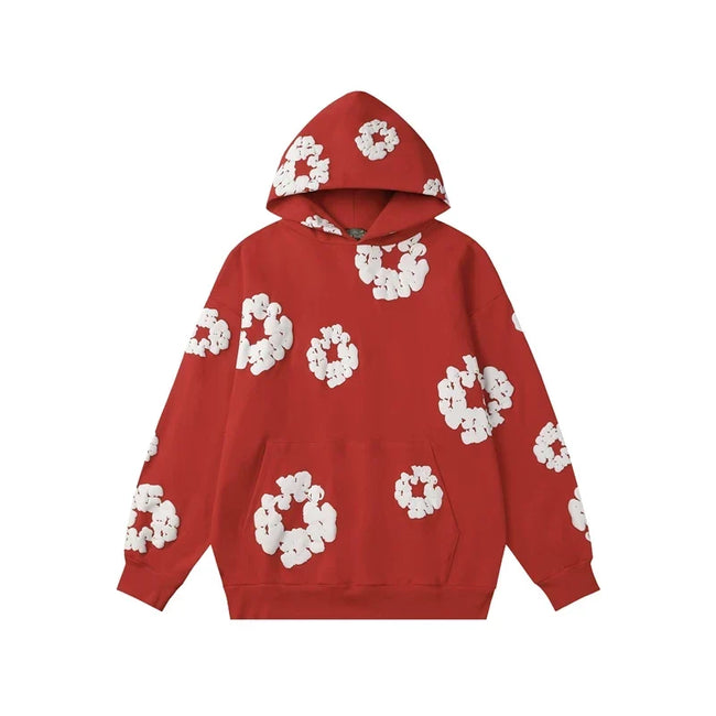Denim Tears Cotton Wreath Graphic Hoodie - Red / Relaxed Streetwear Fit Hover Image