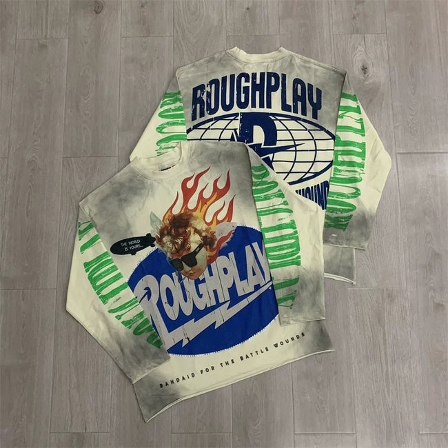 Roughplay Flaming Angel Graphic Heavyweight Long-Sleeve Tee - Vintage Sand/Blue Hover Image