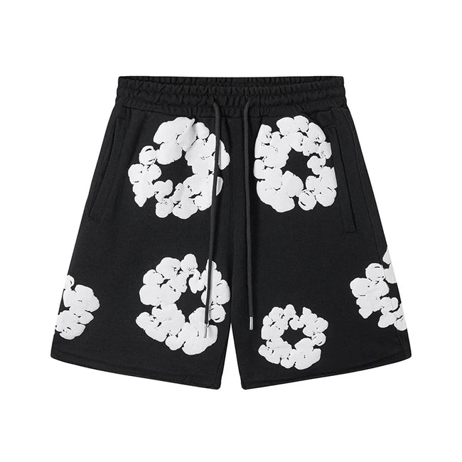 Denim Tears Cotton Wreath Graphic Shorts - Black / Relaxed Streetwear Fit Hover Image