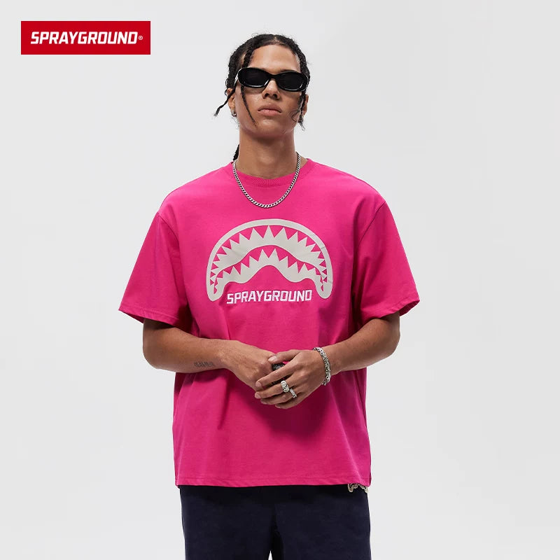 SprayGround 2026 Summer Shark Mouth Printed Short Sleeve T-shirt for Men and Women, American Loose Half Sleeve Trendy Brand Top
