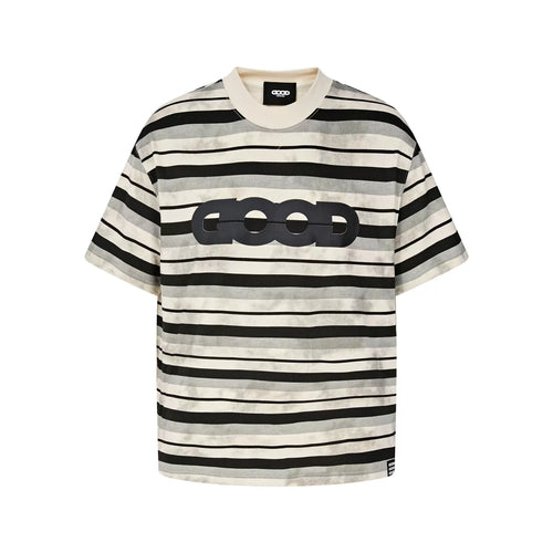 GOODBRAND 26SS Cash Wash Damaged Dirty GOOD Striped Round Neck Short Sleeve T-shirt Unisex