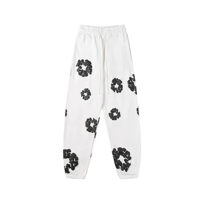 Denim Tears Cotton Wreath Graphic Sweatpants - White/Black / Relaxed Streetwear Fit Hover Image