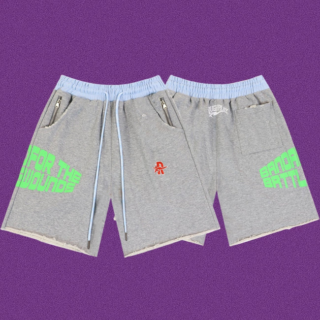 Roughplay For The Wounds Graphic Shorts - Light Grey/Neon Green Hover Image