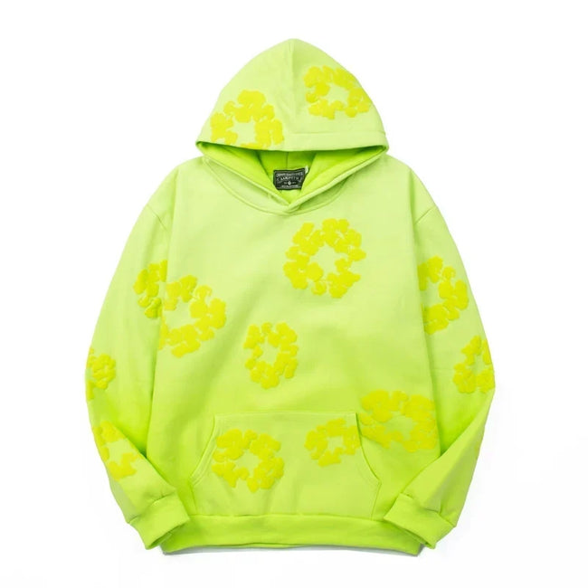 "Denim Tears" Neon Green Floral Pattern Oversized Hoodie Hover Image