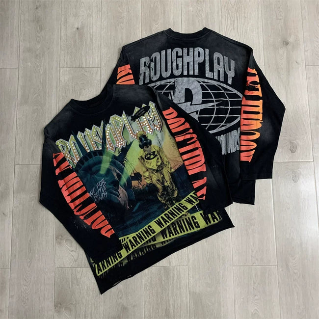 Roughplay Statue of Liberty & Warning Tape Graphic Heavyweight Long-Sleeve Tee - Black Hover Image