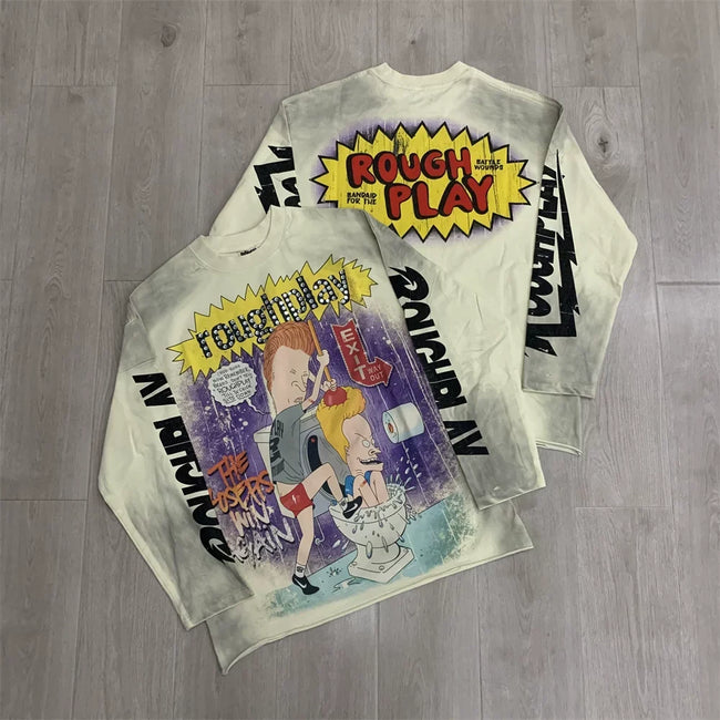 Roughplay Cartoon Comic Graphic Heavyweight Long-Sleeve Tee - Vintage Sand Hover Image
