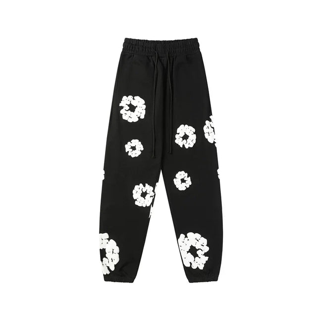 Denim Tears Cotton Wreath Graphic Sweatpants - Black / Relaxed Streetwear Fit Hover Image