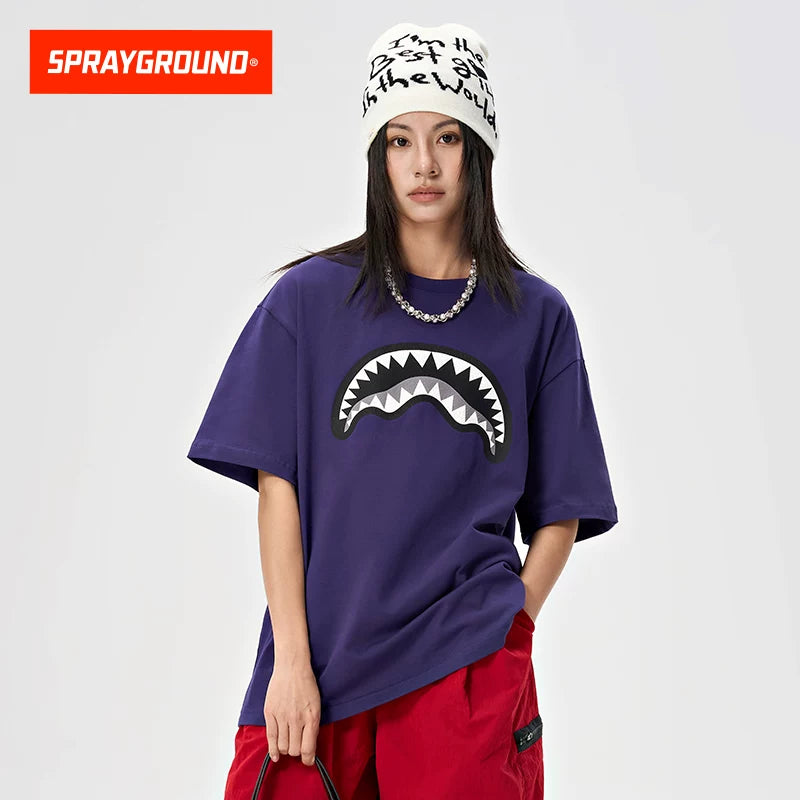 SprayGround Shark Mouth 2026 Casual Printed Short Sleeve Men's American Loose Couple T-shirt Top Summer