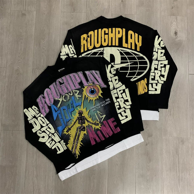 Roughplay Lightning Skull & Eye Graphic Heavyweight Long-Sleeve Tee - Black/Yellow Hover Image