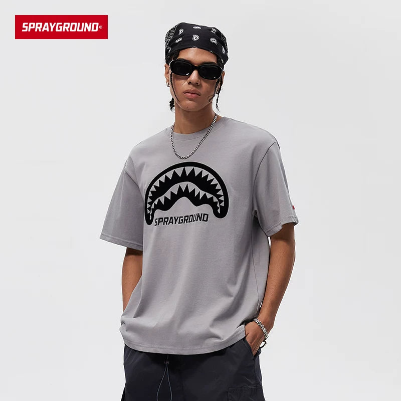 SprayGround 2026 Summer Shark Mouth Printed Short Sleeve T-shirt for Men and Women, American Loose Half Sleeve Trendy Brand Top