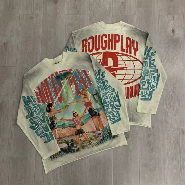 Roughplay UFO & Vintage Figures Graphic Heavyweight Long-Sleeve Tee - Vintage Sand Hover Image