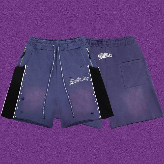Roughplay Straight Logo Track Shorts - Deep Blue/Black Hover Image