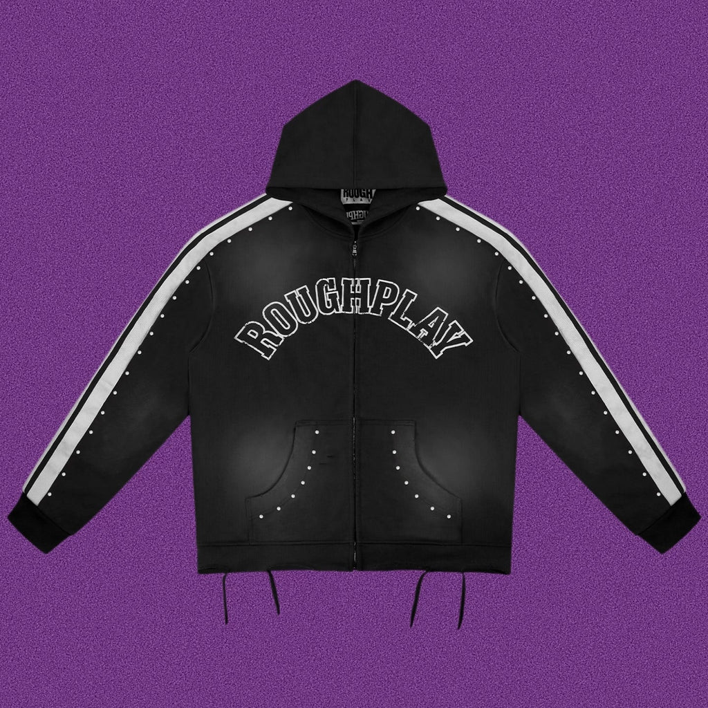 Roughplay Arch Logo Track Zip-Up Hoodie - Black